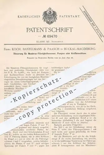 original Patent - Koch , Bantelmann & Paasch , Magedeburg / Buckau , 1892 , Steuerung für Membranen , Pumpen , Motoren