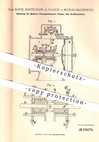 original Patent - Koch , Bantelmann & Paasch , Magedeburg / Buckau , 1892 , Steuerung für Membranen , Pumpen , Motoren