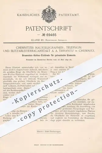 original Patent - Haustelegraphen-, Telefon- & Blitzableiterbauanstalt , Thranitz , Chemnitz 1892 , Kohlen - Elektrode