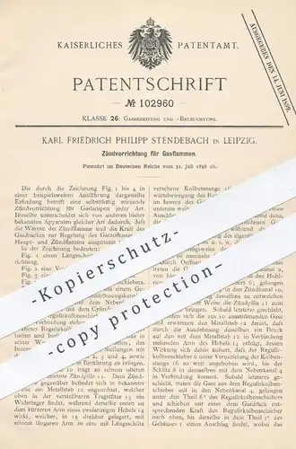original Patent - Karl Friedrich Philipp Stendebach , Leipzig , 1898 , Zünder für Gasflammen , Gaslampen | Gas , Lampe