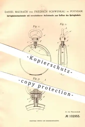 original Patent - Daniel Maurach , Friedrich Schwenkau , Potsdam , 1898 , Springdeckel - Taschenuhr | Uhr , Uhrmacher !!