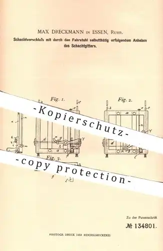 original Patent - Max Dreckmann , Essen , 1901 , Schachtverschluss | Schacht , Bergwerk , Fahrstuhl , Aufzug , Bergleute