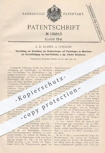 original Patent - A. D. Klaber , London , 1901 , Papierbogen zur Vervielfältigung von Schriftstücken | Kopierer , Druck