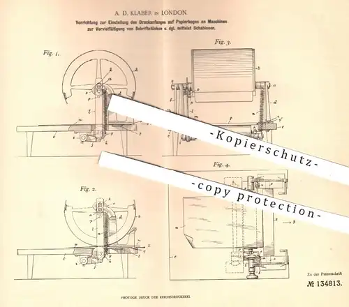 original Patent - A. D. Klaber , London , 1901 , Papierbogen zur Vervielfältigung von Schriftstücken | Kopierer , Druck