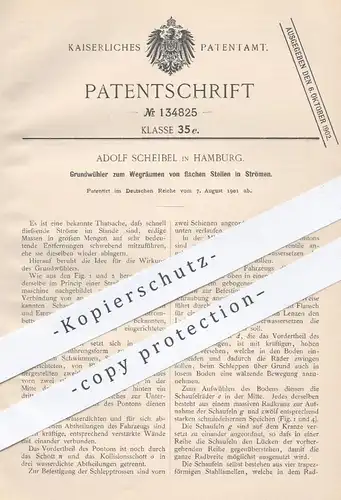 original Patent - Adolf Scheibel , Hamburg , 1901 , Grundwühler zum Wegräumen von flachen Stellen in Strom | Fluss !!