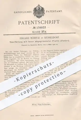original Patent - Eduard Bödege , Düsseldorf , 1902 , Türfüllung mit loser abgegründeter Platte | Tür , Tischler , Holz