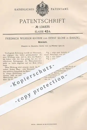 original Patent - Friedrich Wilhelm Krohm u. Ernst Klose , Danzig , 1902 , Metermaß , Längenmaß , Zollstock , Meter !!!
