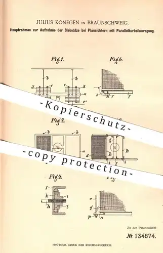 original Patent - Julius Konegen , Braunschweig , 1902 , Siebsätze beim Plansichter mit Parallelkurbelbewegung | Sieb !