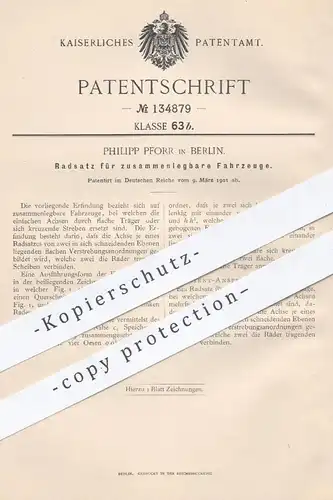original Patent - Philipp Pforr , Berlin , 1901 , Radsatz für zusammenlegbare Fahrzeuge | Rad , Räder , Achse !!!