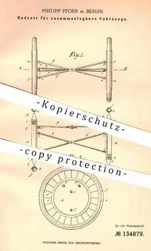 original Patent - Philipp Pforr , Berlin , 1901 , Radsatz für zusammenlegbare Fahrzeuge | Rad , Räder , Achse !!!