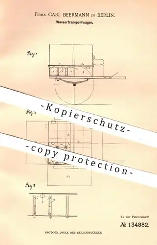 original Patent - Carl Beermann , Berlin , 1901 , Wassertransportwagen | Wasser - Wagen , Wasserfass , Fass , Pumpe !!
