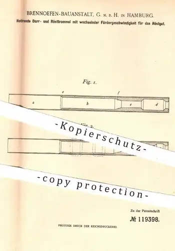 original Patent - Brennofen - Bauanstalt GmbH , Hamburg , 1900 , Rotierende Trommel zum Darren u. Rösten , Trocknen !!