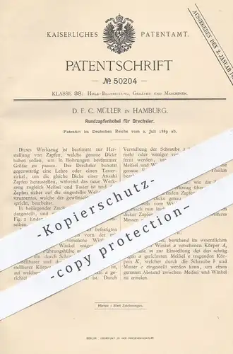 original Patent - D. F. C. Müller , Hamburg 1889 , Rundzapfenhobel für Drechsler | Hobel , Dreschseln , Tischler , Holz