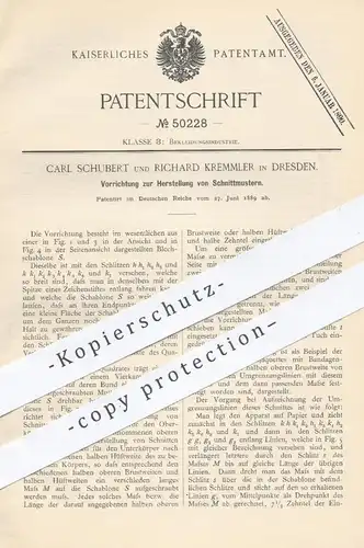 original Patent - Carl Schubert , Richard Kremmler , Dresden , 1889 , Herstellung der Schnittmuster | Schneider , Mode !