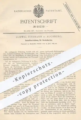 original Patent - Ludwig Fessmann , Augsburg , 1889 , Schleifvorrichtung für Deckelkarden | Schleifen , Polieren !!
