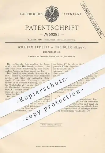 original Patent - Wilhelm Lederle , Freiburg , 1889 , Bohrmaschine | Bohrmaschinen , Bohren , Bohrer , Werkzeug , Metall