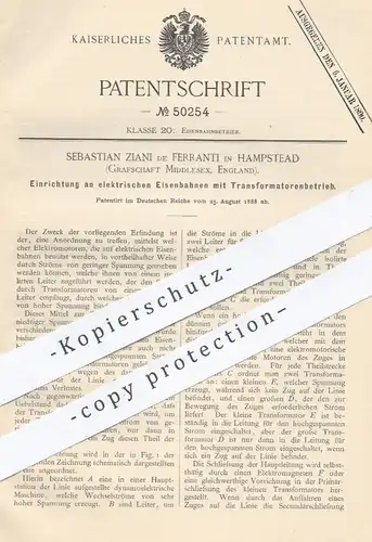 original Patent - Sebastian Ziani de Ferranti , Hampstead , Middlesex England 1888 , elektr. Eisenbahn mit Transformator