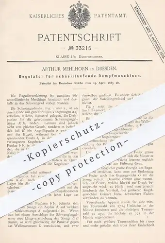 original Patent - Arthur Mehlhorn , Dresden , 1885 , Regulator für Dampfmaschinen | Kraftmaschinen , Motor , Motoren !!