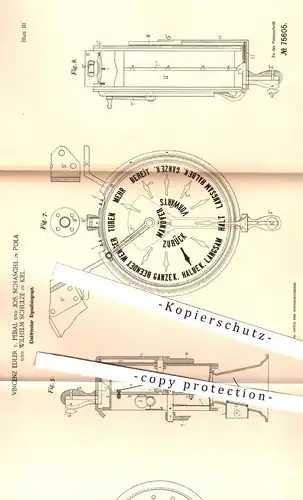 original Patent - Vincenz Edler v. Pebal | J. Schaschl , Pola | Wilh. Schulze , Kiel , 1893 , Elektr. Signal - Telegraph