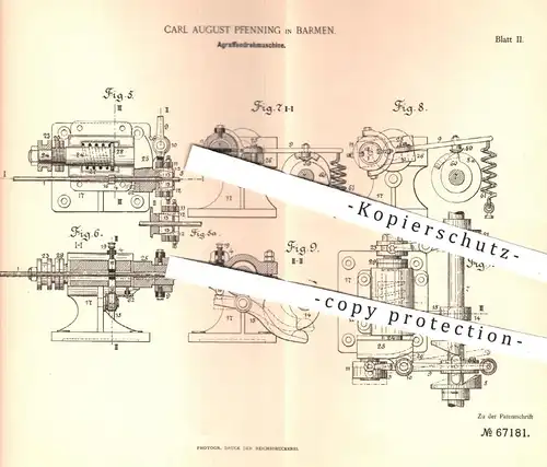 original Patent - Carl August Pfenning , Barmen 1892 , Agraffen - Drehmaschine | Schuhe , Stiefel , Schuhwerk , Schuster