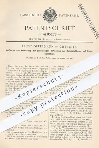 original Patent - Ernst Oppermann , Chemnitz , 1892 , Herstellung der Handschuhfinger auf Strickmaschinen | Stricken !!