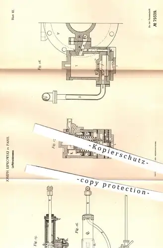 original Patent - Joseph Lipkowski , Paris , 1893 , Luftdruckbremse für Eisenbahnen | Eisenbahn , Lokomotive , Bremse !