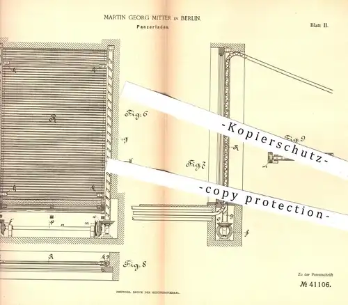 original Patent - Martin Georg , Berlin , 1887 , Panzerladen | Rolladen , Rollkasten , Fenster , Fensterladen , Rollo !!