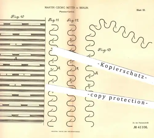 original Patent - Martin Georg , Berlin , 1887 , Panzerladen | Rolladen , Rollkasten , Fenster , Fensterladen , Rollo !!