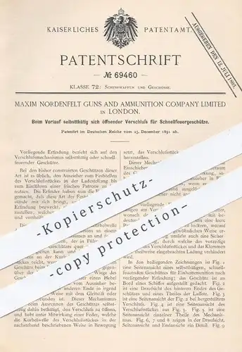 original Patent - Maxim Nordenfelt Guns & Ammunition Company Limited , London , 1891 , Schnellfeuer - Geschütz | Waffen