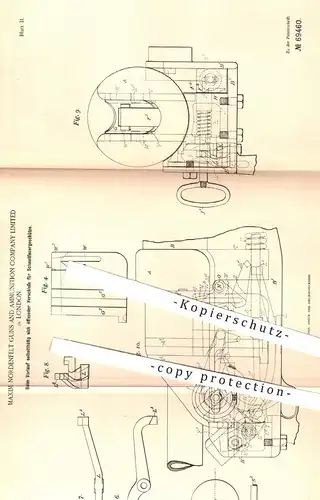 original Patent - Maxim Nordenfelt Guns & Ammunition Company Limited , London , 1891 , Schnellfeuer - Geschütz | Waffen