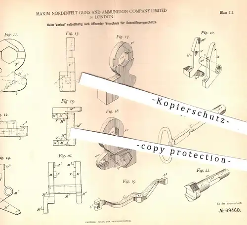 original Patent - Maxim Nordenfelt Guns & Ammunition Company Limited , London , 1891 , Schnellfeuer - Geschütz | Waffen