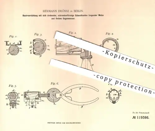 original Patent - Hermann Drösse in Berlin , 1900 , Rasierer | Rasiermesser , Rasieren , Kamm , Messer , Bart , Friseur