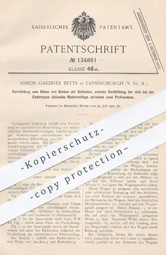 original Patent - Anson Gardner Betts , Lansingburgh , USA , 1901 , Heben u. Senken der Kathoden | Elektrolyse , Motor !