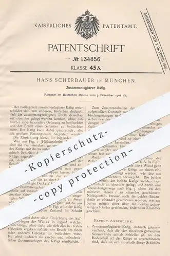 original Patent - Hans Scherbauer , München , 1901 , Zusammenlegbarer Käfig | Käfige , Zwinger , Gitter , Tiere , Zoo !!