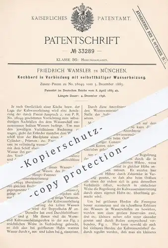 original Patent - Friedrich Wamsler , München 1885 , Kochherd mit Wasserheizung | Koch , Herd , Kochen , Ofen , Backofen