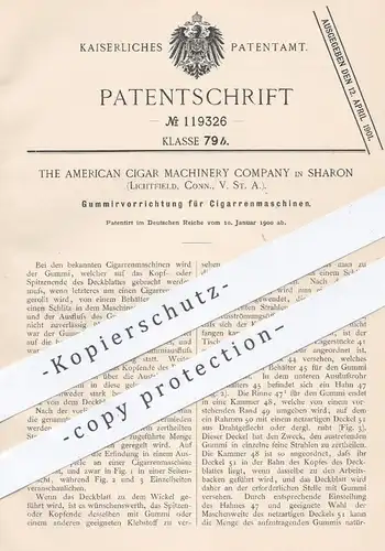 original Patent - American Cigar Machinery Comp. , Sharon , Lichtfield USA , 1900 , Gummieren bei Zigarren - Maschinen