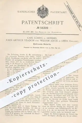 original Patent - Carl Lührig / Dresden , John Arthur Yeadon , William Adgie / Leeds England 1890 , Rotierende Retorte