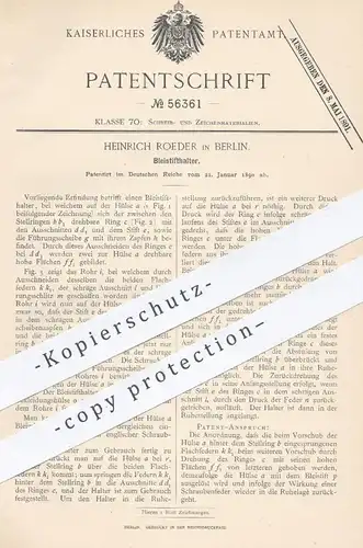original Patent - Heinrich Roeder , Berlin , 1890 , Bleistifthalter | Bleistift , Stift , Feder , Schreibfeder , Schule