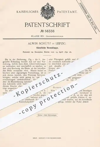 original Patent - Alwin Schütz , Leipzig , 1890 , Künstliche Venenklappe | Venen , Ader , Gesundheit , Arzt , Chirurg !!