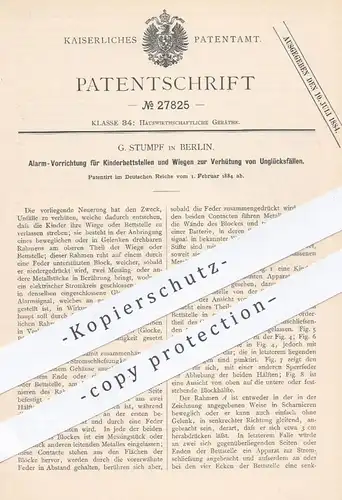 original Patent - G. Stumpf , Berlin , 1884 , Alarm bzw. Glocke für Kinderbetten und Kinder - Wiegen | Bett , Möbel !!!
