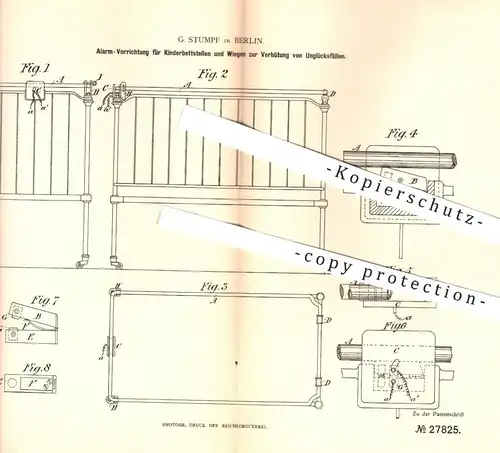 original Patent - G. Stumpf , Berlin , 1884 , Alarm bzw. Glocke für Kinderbetten und Kinder - Wiegen | Bett , Möbel !!!
