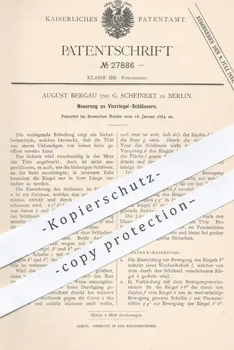 original Patent - August Bergau , G. Scheinert , Berlin , 1884 , Vierriegel - Schloss | Schlosser , Türschloss , Riegel