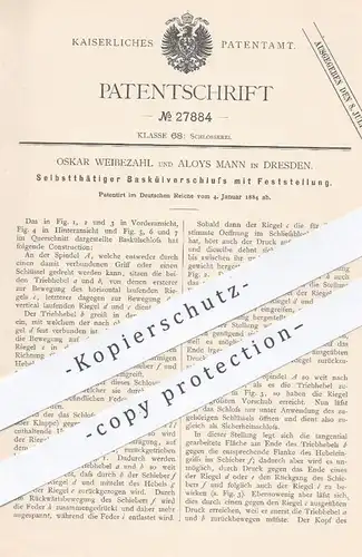 original Patent - O. Weibezahl , Aloys Mann , Dresden 1884 , Baskülverschluss mit Feststellung | Baskülschloss | Schloss