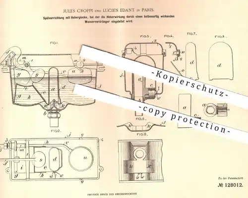 original Patent - Jules Croppi | Lucien Edant , Paris , 1900 , WC - Spülung mit Heberglocke | Toilette , Abort , Wasser