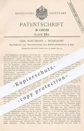 original Patent - Carl Schürmann , Düsseldorf , 1900 , Herstellung von Glühlichtkabeln | Kabel , Stromkabel , Elektriker