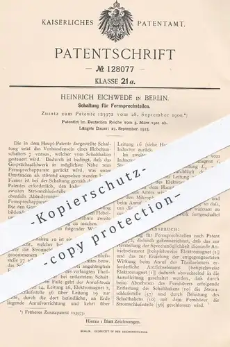 original Patent - Heinrich Eichwede , Berlin , 1901 , Schaltung für Fernsprechstellen | Fernsprecher , Telefon , Strom