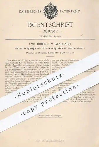 original Patent - Emil Bibus , Mönchengladbach , 1895 , Rotationspumpe mit Druckausgleich in Kammern | Pumpe , Pumpen !