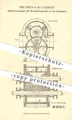 original Patent - Emil Bibus , Mönchengladbach , 1895 , Rotationspumpe mit Druckausgleich in Kammern | Pumpe , Pumpen !