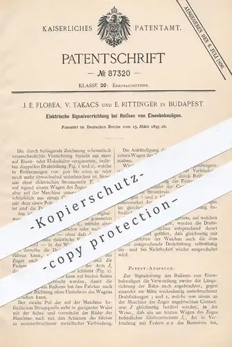 original Patent - J. E. Florea | V. Takacs | E. Rittinger , Budapest , 1895 , Elektr. Signal für Eisenbahnen | Eisenbahn