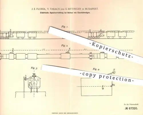 original Patent - J. E. Florea | V. Takacs | E. Rittinger , Budapest , 1895 , Elektr. Signal für Eisenbahnen | Eisenbahn
